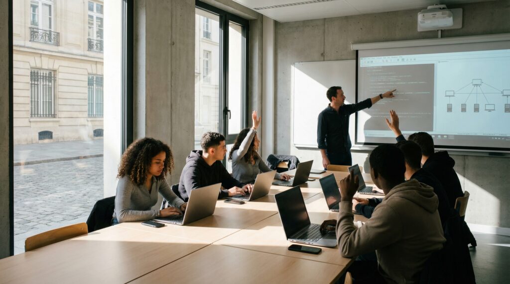 Des étudiants en train d'apprendre les métiers de la cybersécurité