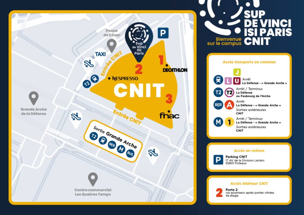 Plan des itinéraires pour le CNIT. Retrouvez notre campus Paris - la Défense ici.